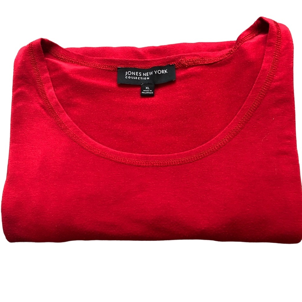 Jones New York Red Long Sleeve Top Size XL GUC Scoop Neck Rayon & Spandex